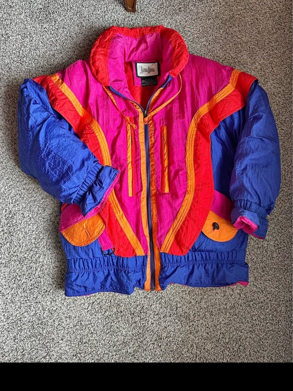 Vintage-Style Neiman Marcus Colorblock Puffer Jacket - Pink/Blue/Orange 80's 90'